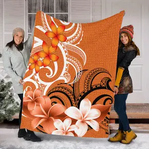Polynesian High-Quality Blanket Polynesian Floral Spirit Orange Home Soft And Comfortable Blanket, Comfortable Sofa Bedroom Living Room Bedding, Office, Camping, Travel