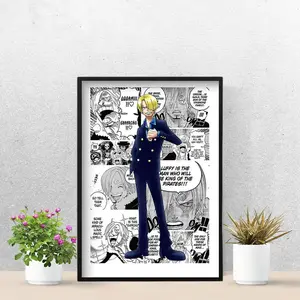 Sanji Poster, OP Black & White Manga Background, Anime Character Wall Art Print, Otaku Decor, Gift For Fans