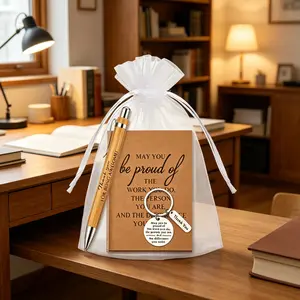 Eco‑Friendly Bamboo Press Ballpoint Pen & Inspirational Notebook Keychain Gift Set, Portable Journal Stationery Kit for Daily Use