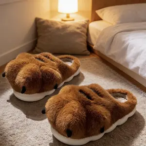 Unisex Fuzzy Plush Slippers for Women, Winter Warm Non-Slip Sole Soft Fabric Upper, Cute Animal Paw Design, Cozy Slip-On Indoor-Outdoor Footwear, Durable Easy-to-Clean Home Bathroom Use, Slipper,summervibes