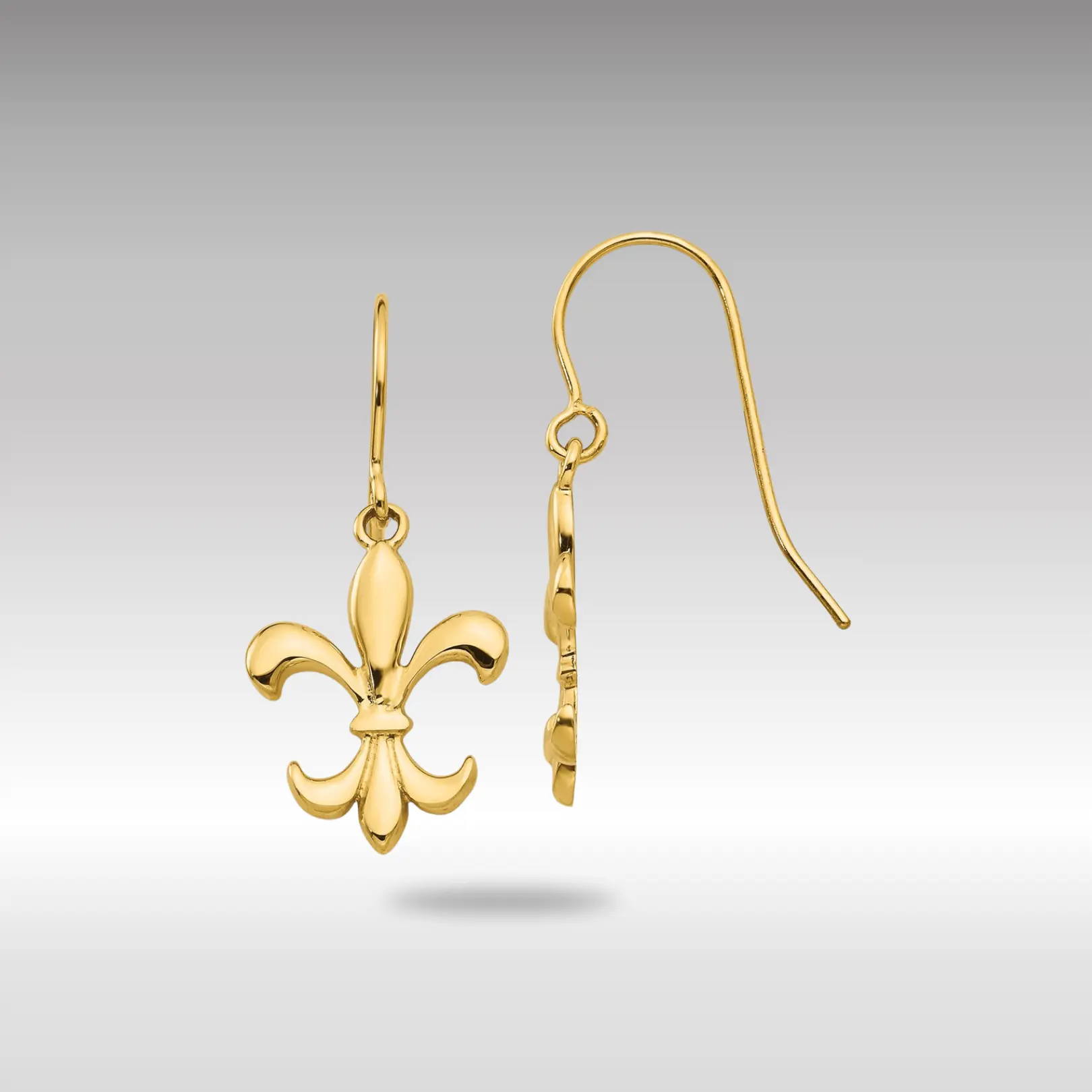 14K Gold Polished Fleur de lis Dangle Earrings - Model TM791