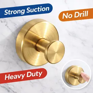 4 Pack Gold Heavy Duty Suction Hooks – No Drill Stainless Steel Wall Hook for Bathroom, Shower, Kitchen Storage