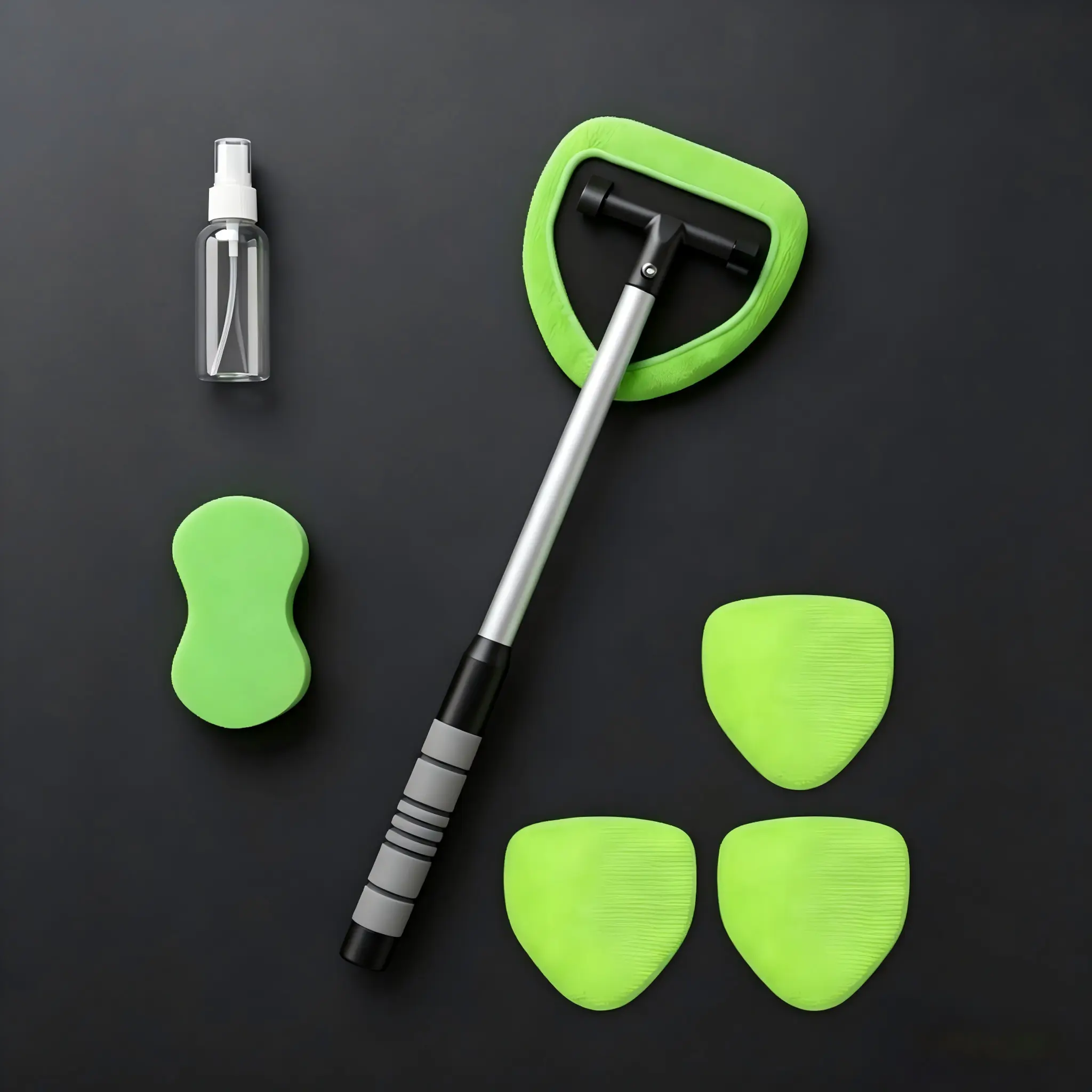 GMOX Extendable-Telescopic Handle Windshield Cleaner Tool for Car Wash Supplies, Includes 4 Reusable Pads, Spray Bottle, Sponge Pad – Green Auto Detailing Tool for Interior/Exterior Car Maintenance (Sports & Outdoor Protective Gear Accessory)