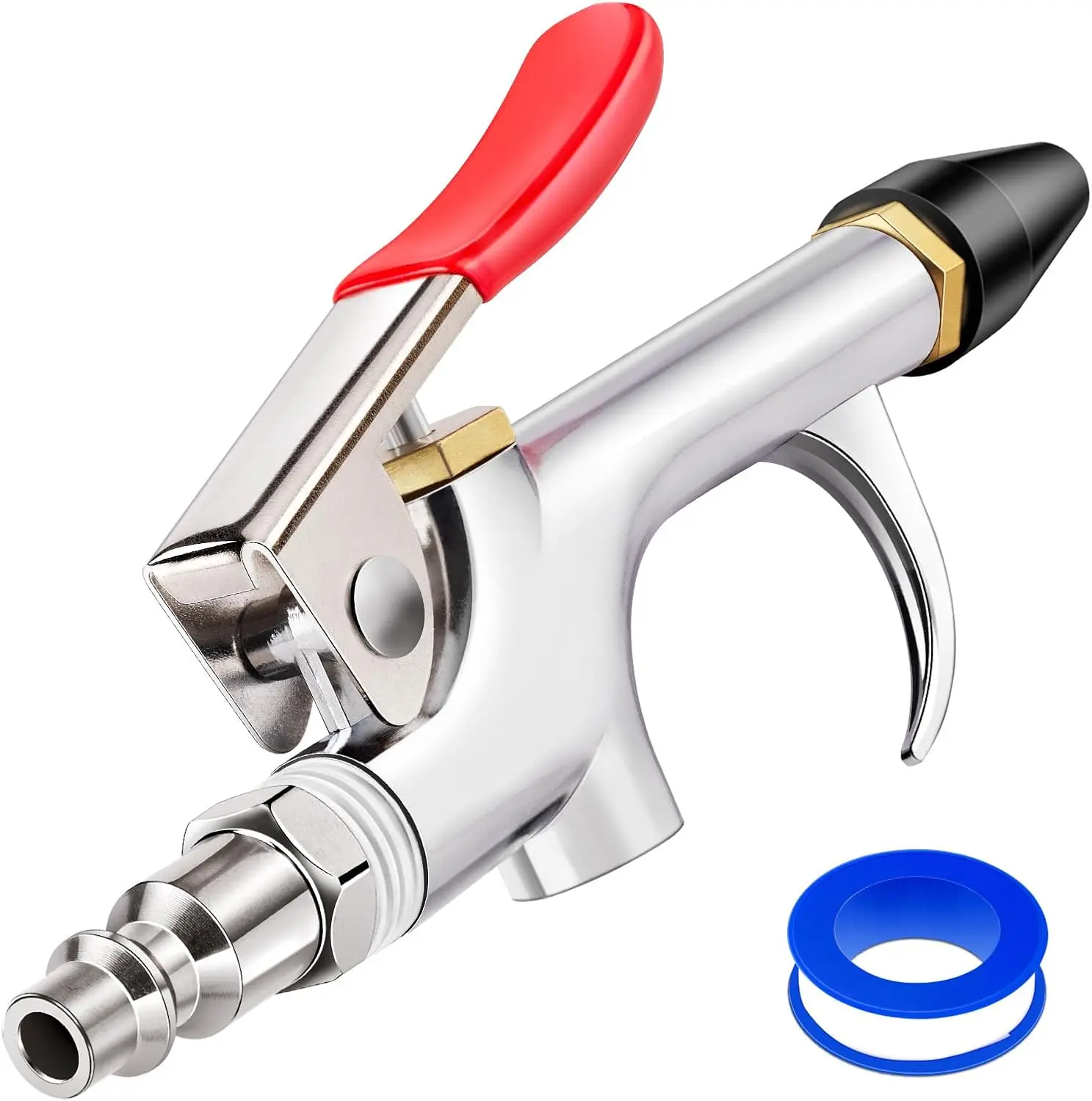 Air Blow Gun Kit, 2-Way Connection Air Nozzle Blow Gun with 1/4 NPT Standard Quick Plug & Rubber Tip, Air Compressor Accessories Blower Gun for Dust Cleaning