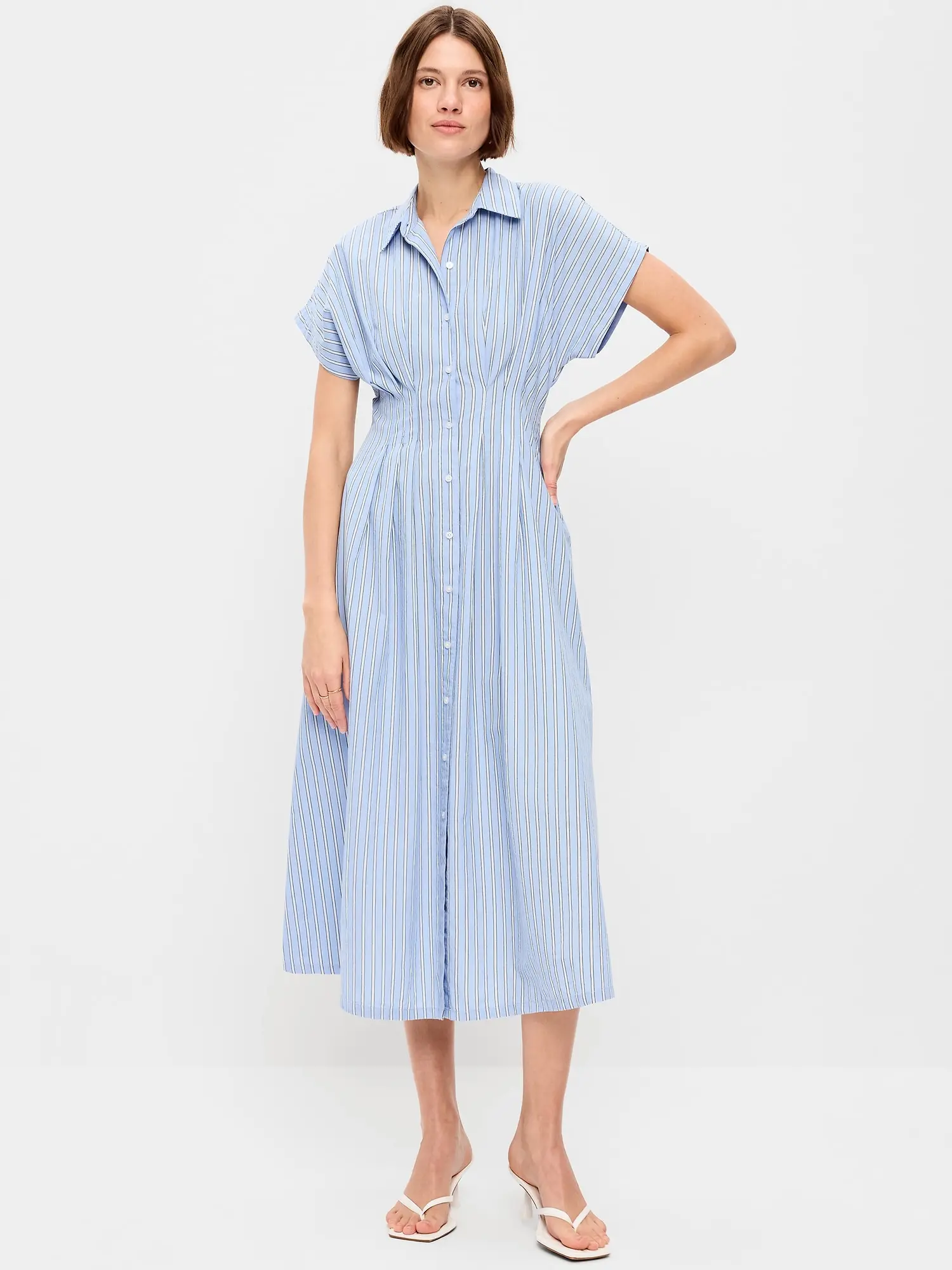 Old Navy Women's Smocked-Waist Midi Shirt Dress