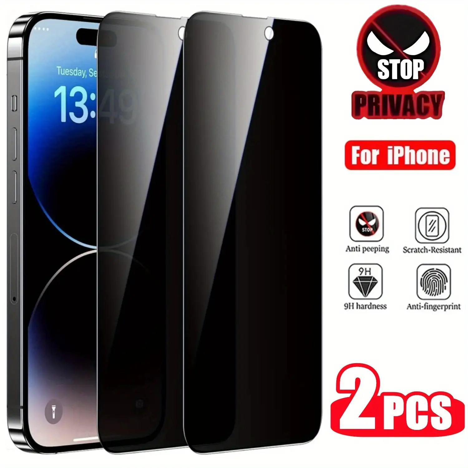 Anti-Spy Privacy Full Coverage Tempered Glass Screen Protector for iPhone 17/16/15/14/13/12/11 Pro/Plus/ProMax, 9H Hardness, Edge-to-Edge Case-Friendly Smartphone Cellphone Handheld Protective Accessories, 2 Screen + 2 Lens Films