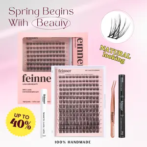 feinner Classic DIY Lash Extension Kit Natural Look Waterproof with Bond Seal Remover Soft D Curl 8-16mm 8-12mm Mix for Beginners Friendly Salon Quality at Home Must-Have Cluster