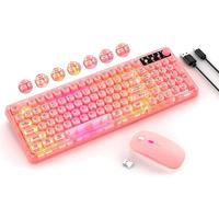 Pink Wireless Backlit Transparent Keyboard Mouse