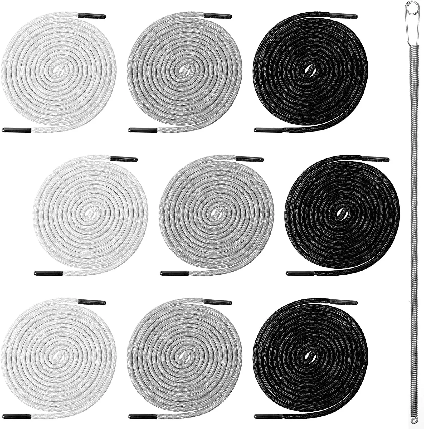 9PCS 72 Inch Extra-Long Drawstring Replacement for Sweatpants, 3XL Drawstring Cord with Easy Threaders and Cord Locks, Draw Strings for Shorts Pants Jackets Coats Hoodies (3Colors)