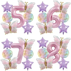 7-Pc Pink Butterflies Balloon Set, 40-in Number Helium Gradient Balloons for Baby Shower, Birthday Party Decor (Home & Festive Party Supplies)