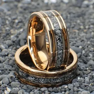 Nugget Ring 8mm Rose Gold Stainless Steel Three Grooved Men's Plain, High Quality for Men
