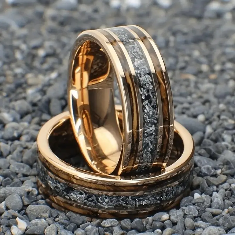 Nugget Ring 8mm Rose Gold Stainless Steel Three Grooved Men's Plain, High Quality for Men
