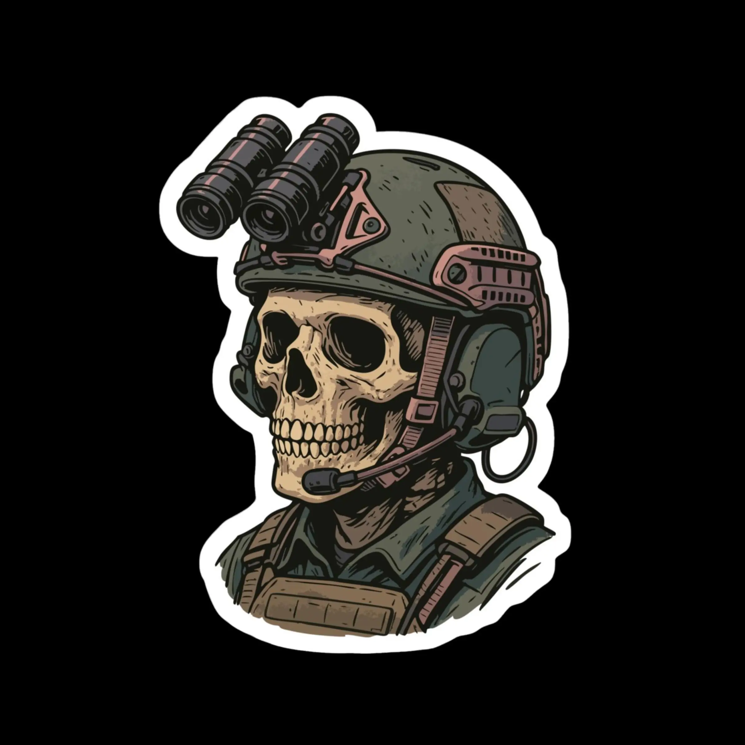 Night Vision Skull Operator Sticker, Tactical Soldier with NVG Helmet, Special Ops Military Art