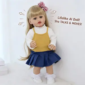 Realistic Baby Reborn Conversational Doll-22 inch Full Body Silicone Lifelike Soft Girl Doll Alice,  Movable head and mouth, 2 Golden Braids, with 1 Set Cute Dress Up - Kids’ Birthday,Boy & Girls Christmas Gift, Home & Bedtime Companion