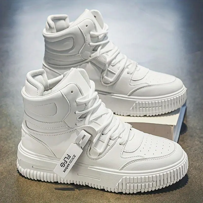 Skateboarding shoes with high top, PU upper, shock absorption, unisex, suitable for daily outdoor wear, retro thick casual sports shoes, Georgian style casual training shoes, men's casual training shoes, high top anti mask work boots