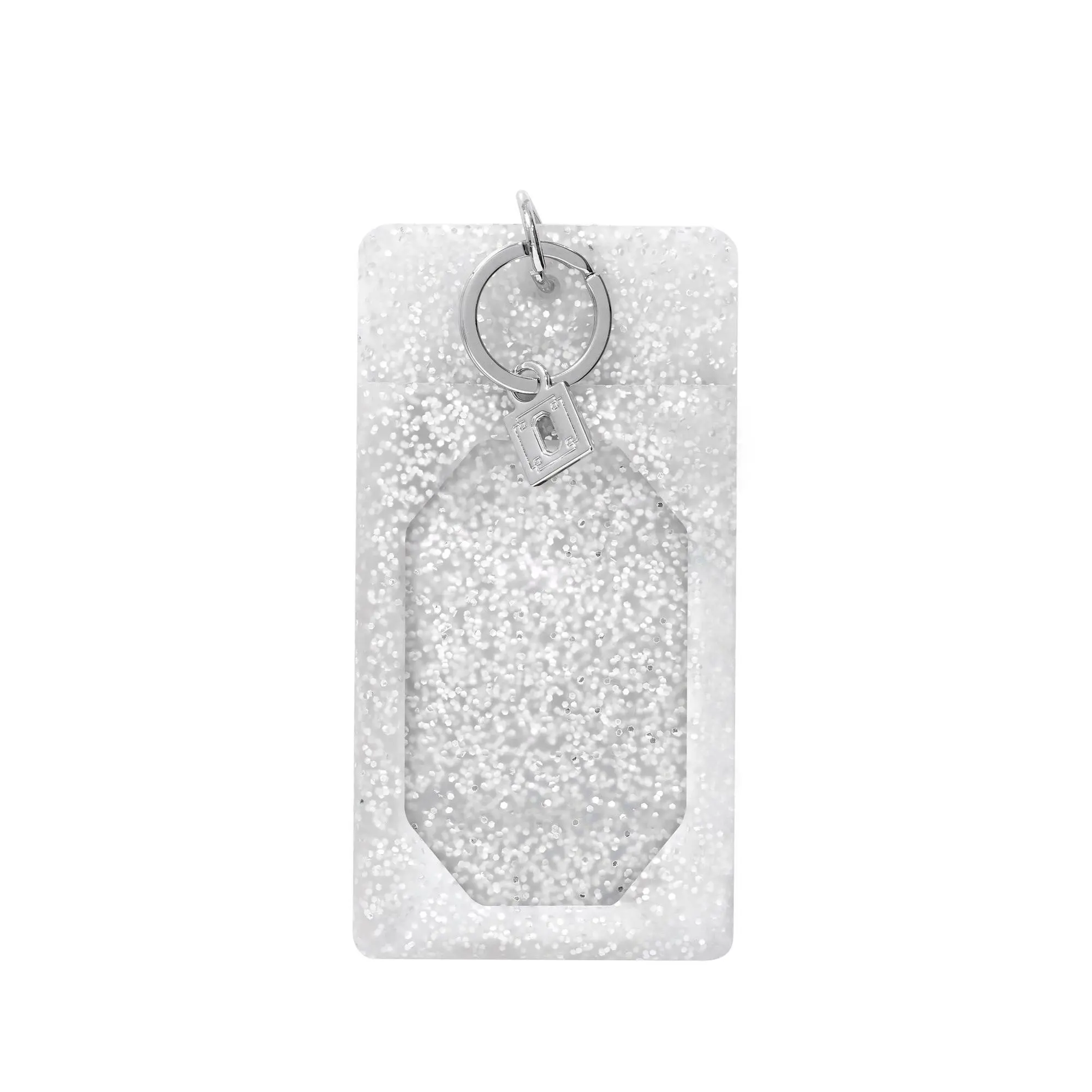 ID Case - Sleek Silver Glitter Silicone Card Holder with Clear Front Window & Secure Back Pocket for Everyday Use