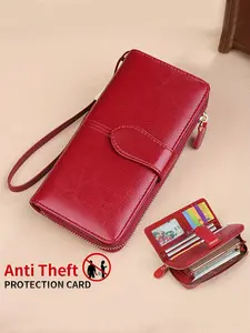 Women's Leather Long Wallet Anti-Scam Multi-Functional Genuine Leather Zipper Card Holder Zipper Handbag Large Capacity Fits Phone Bills Halloween Christmas Gift