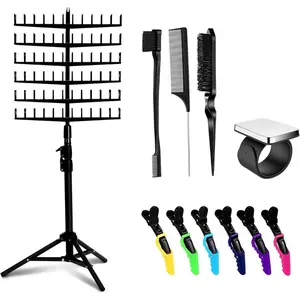 144 Pegs Standing Hair Braid Organizer, Height Adjustable Extension Holder and Display Rack for Hair Braiding, Easy to Assemble Divider Stand, Professional Hair Styling Tool Combo Set for Salon