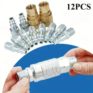 12PCS Industrial-grade water pipe connection M-type coupler water pipe connector plug kit,brass American quick connector with internal thread and pneumatic joint