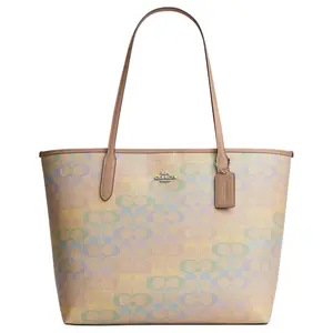COACH City 33 Rainbow Print Snap Closure Tote Bag in Coated Canvas for Women