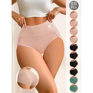 QUASTI 10pcs High Elasticity Briefs Control Panties With Breathable Stretchy Fabric, Soft Intimates For Women'S Lingerie & Underwear - Everyday Essential For Comfort And Confidence Womenswear Basic