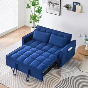 3 in 1 convertible sleep sofa bed,Modern velvet sofa, sofa pull-out bed, small love seat casual sofa with back, with pillow, pockets, living room furniture.