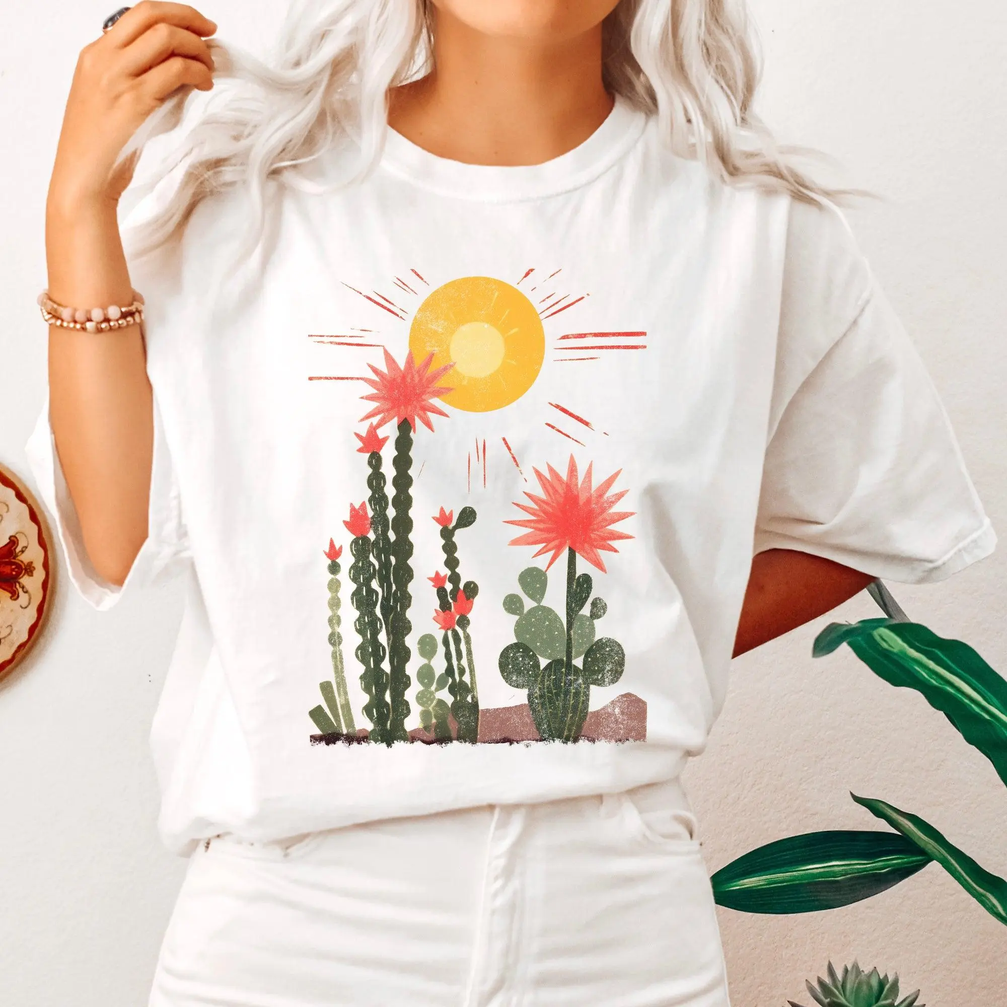 Desert Cactus, Sun Succulent,  Western, Plants, Tshirt, Women's Crew Neck, Crewneck