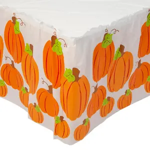 14 ft. x 29" Plastic Orange Pumpkins Print Fall Themed Table Skirt