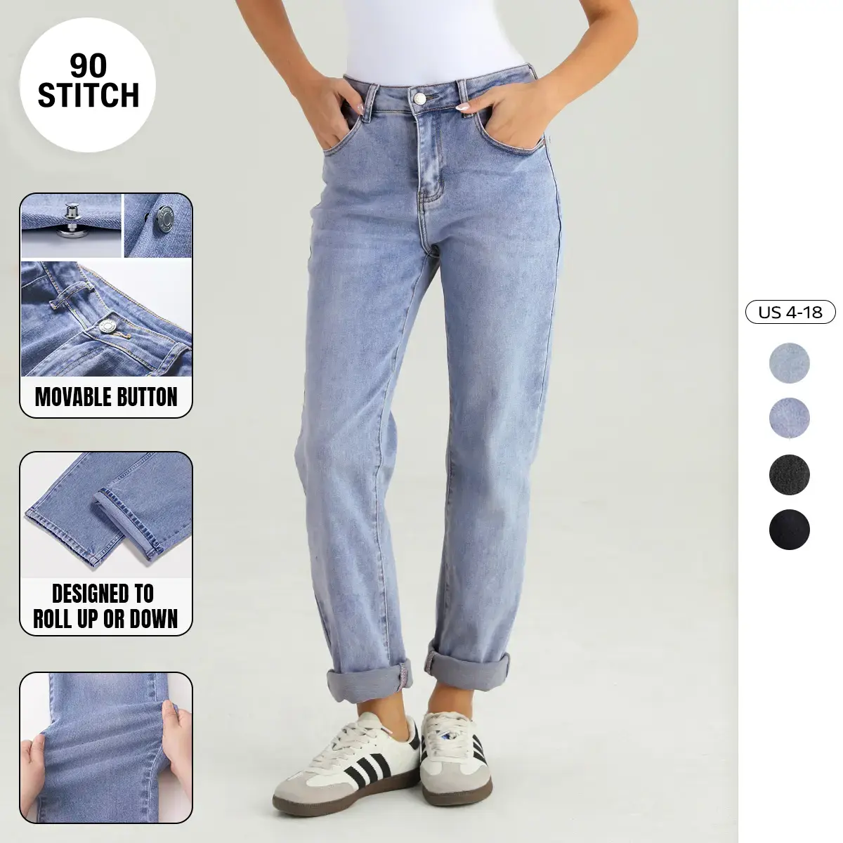 90Stitch Women's Street Style Mid Rise Tapered Jeans, Soft Stretchy Denim Pants for Comfort All Day, Casual Fall Winter Daily Wear, Slim Fit Tapered Leg Denim Bottoms, Trendy Streetwear Fashion for Women