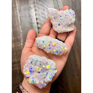New Moon Beginnings Raw Angel Aura Quartz Crystal Cluster with Colorful Glitter Finish