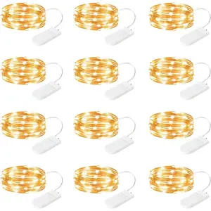 12 Pack Battery Operated Fairy String Lights, 7ft 20 LED Waterproof Copper Wire Firefly Starry Lights for DIY Wedding Party Bedroom Christmas Warm White
