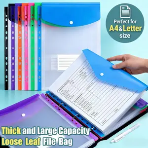 6/12 Pack Expandable Plastic Envelopes Binder Pocket 11 Holes Expandable Binder Folders for 2/3/4 Ring Document Pouch with Snap Button & Label Loose-Leaf Transparent for School Home Office