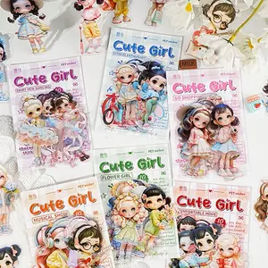 Cute Girl Stickers Set, Pet Material, Adorable Design, Girls' Diary Decoration, Creative Theme Materials Scrapbooking DIY Scrapbook Frame Album Cup Calendar