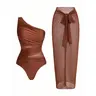 Women's 1-Piece Sheer Mesh Swimsuit - Sleeveless Solid Synthetics, Ruched Mesh Panel, Skirted, Resort Wear for Summer Beach Vacation