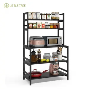 LITTLE TREE 5-Tier Kitchen Bakers Rack with Hutch, Microwave Oven Stand Storage Shelf Organizer Metal Adjustable Utensils Storage Cart