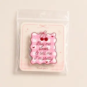 Buy Me Books Phone Grip, Coquette Bookish Pop Grip, Pink Gingham Cherry Phone Holder, Romance Reader Aesthetic Kindle Grip Gift