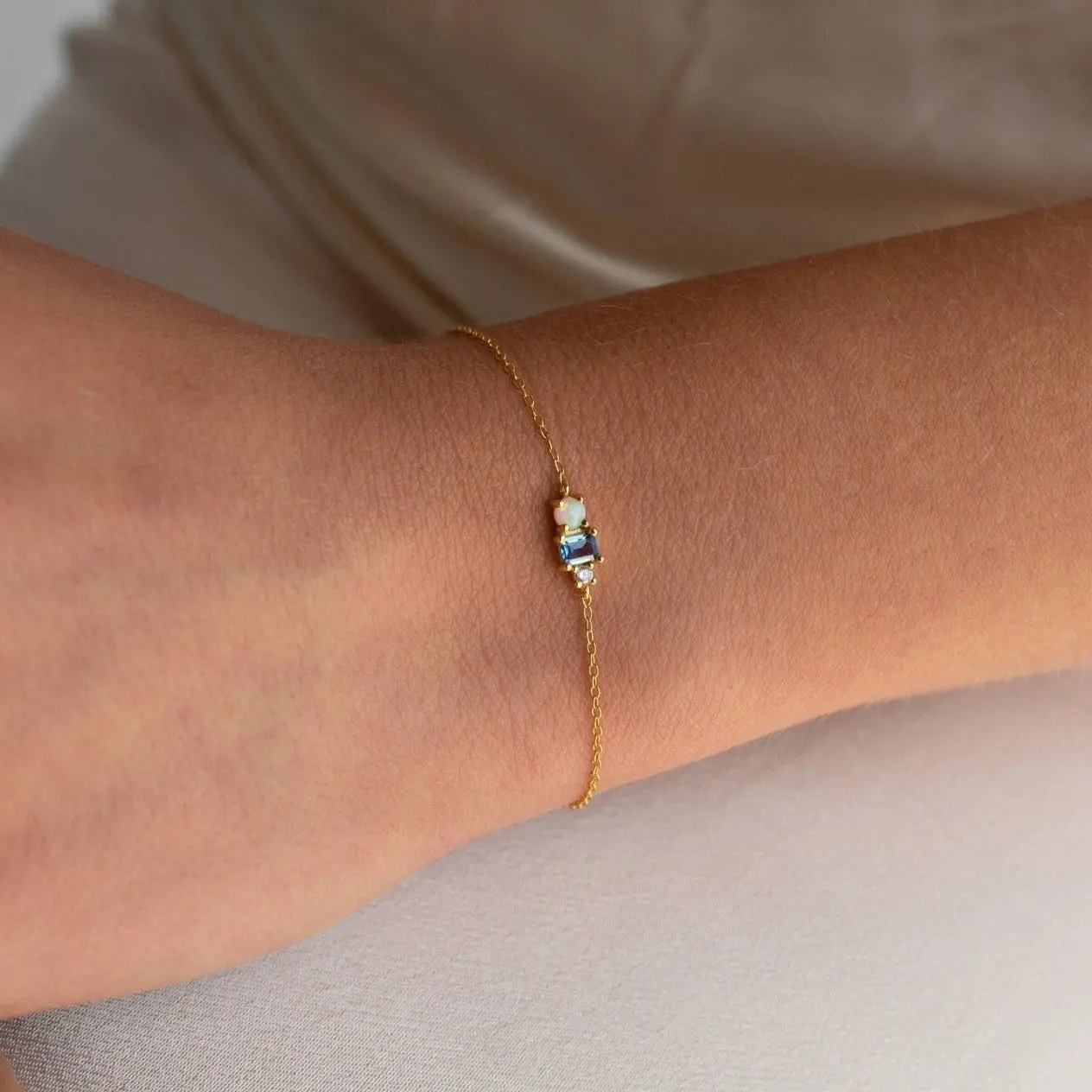 Eloise Gemstone Bracelet by Caitlyn Minimalist - Dainty Opal & Diamond Charm Bracelet - Birthstone Jewelry - Bridesmaid Gift