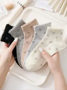 Women's Heart Print Low Cut Socks, Cute Comfy Breathable Socks for Daily Wear, Women's Socks for All Seasons, Socks Set