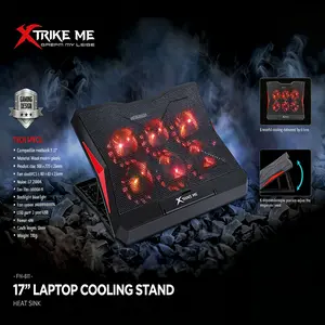 Game Laptop Cooling Stand with 6 X 60mm Fans, 2400 Rpm, 6 Angle Adjustments, Light, Dual USB Ports, 100k Hour Fan Life
