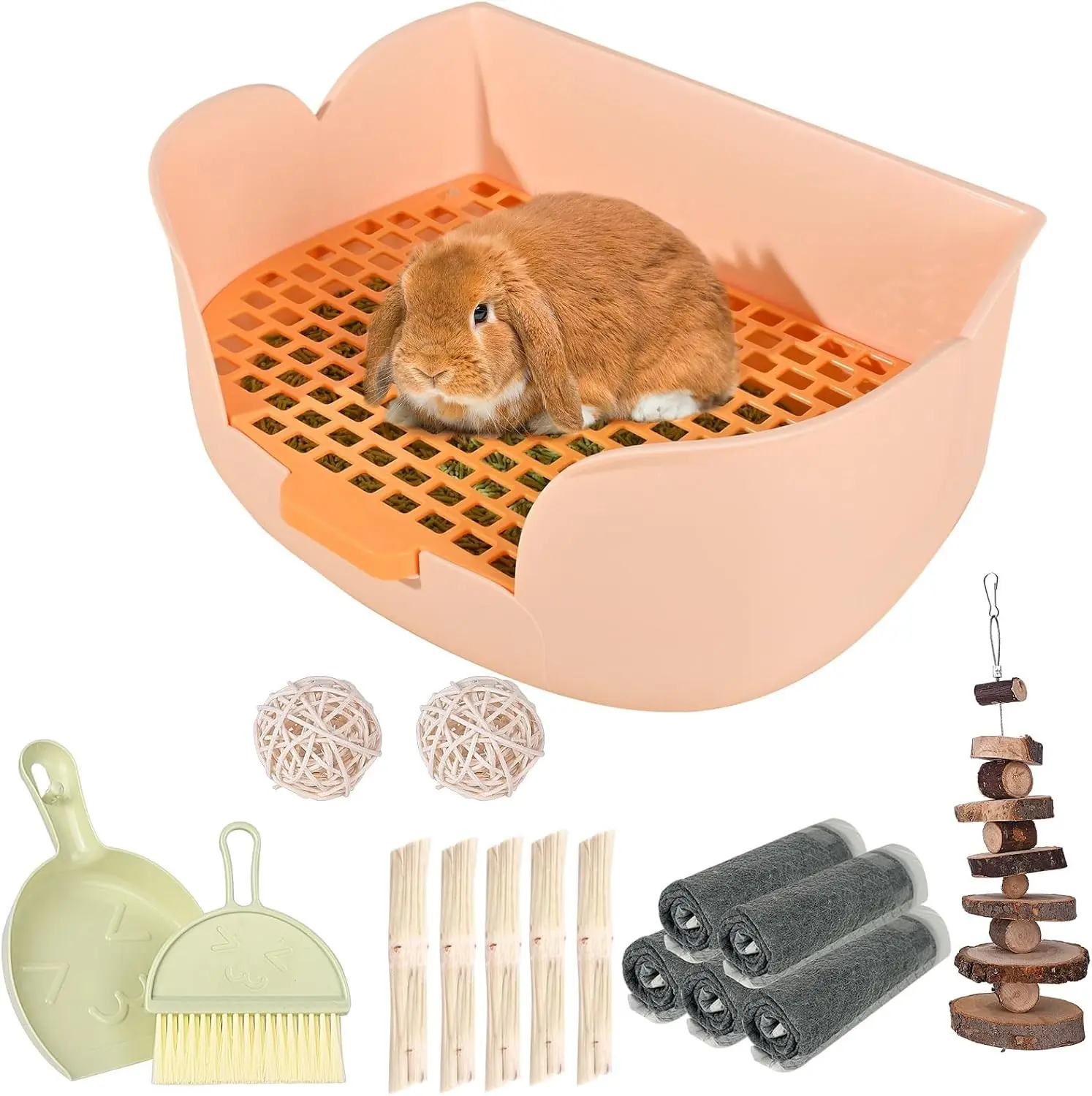 RUBYHOME Large Bunny Litter Box (15.5" x 11.1" x 6.2") Small Animal Litter Pet Toilet Potty Trainer Corner Litter Bedding Box Pet Pan for Rabbit Guinea Pig Easy to Clean (Orange) Gift