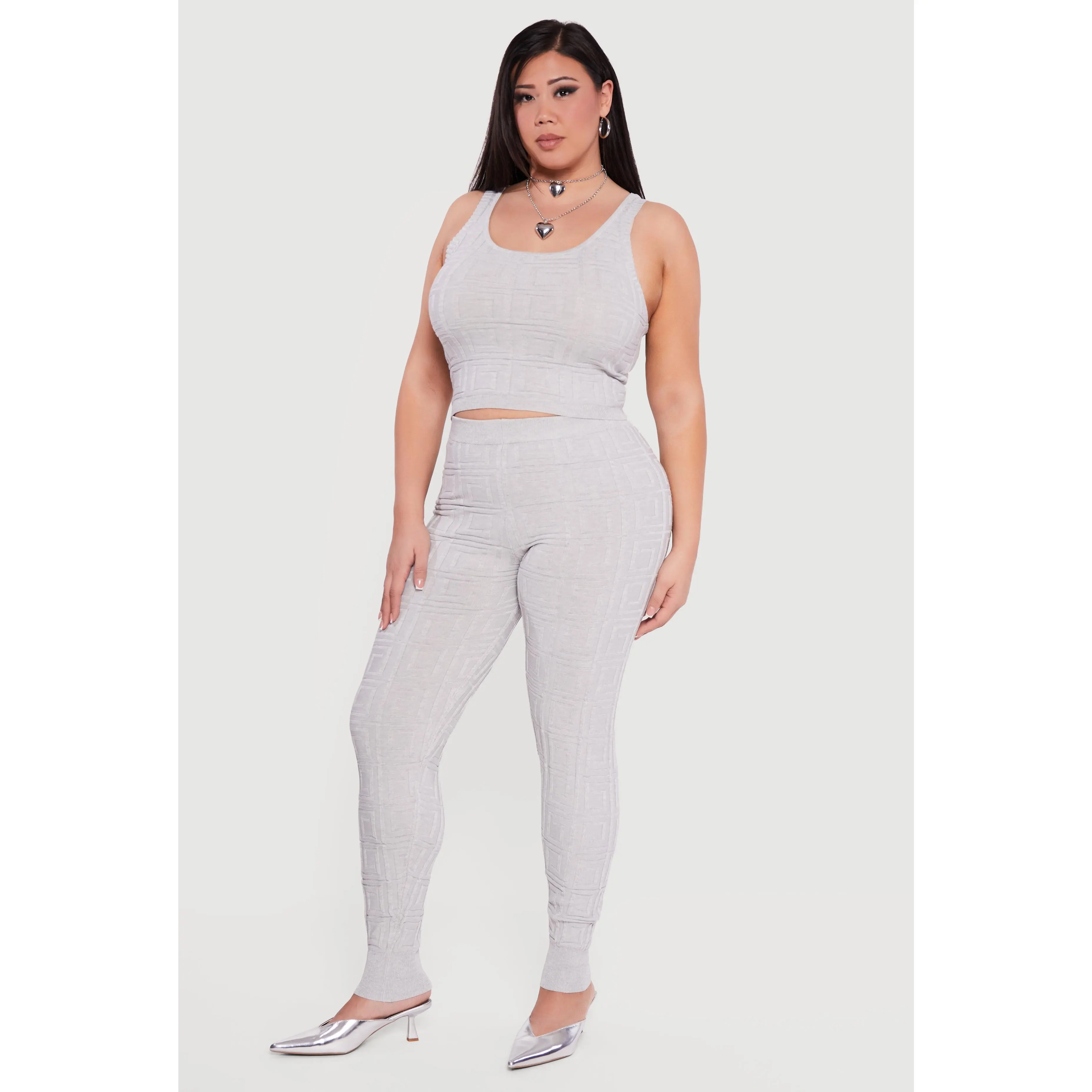 Plus Size High Waisted Greek Key Knit Leggings