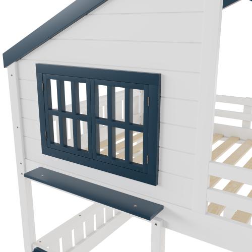 Bellemave  Bunk Bed/Loft Bed with Bookshelf, House Design, High-Quality Safety Fencing.The upper layer is used as a sleeping area, while the lower layer can be flexibly configured as a gaming area, learning area, storage space, or additional sleeping area