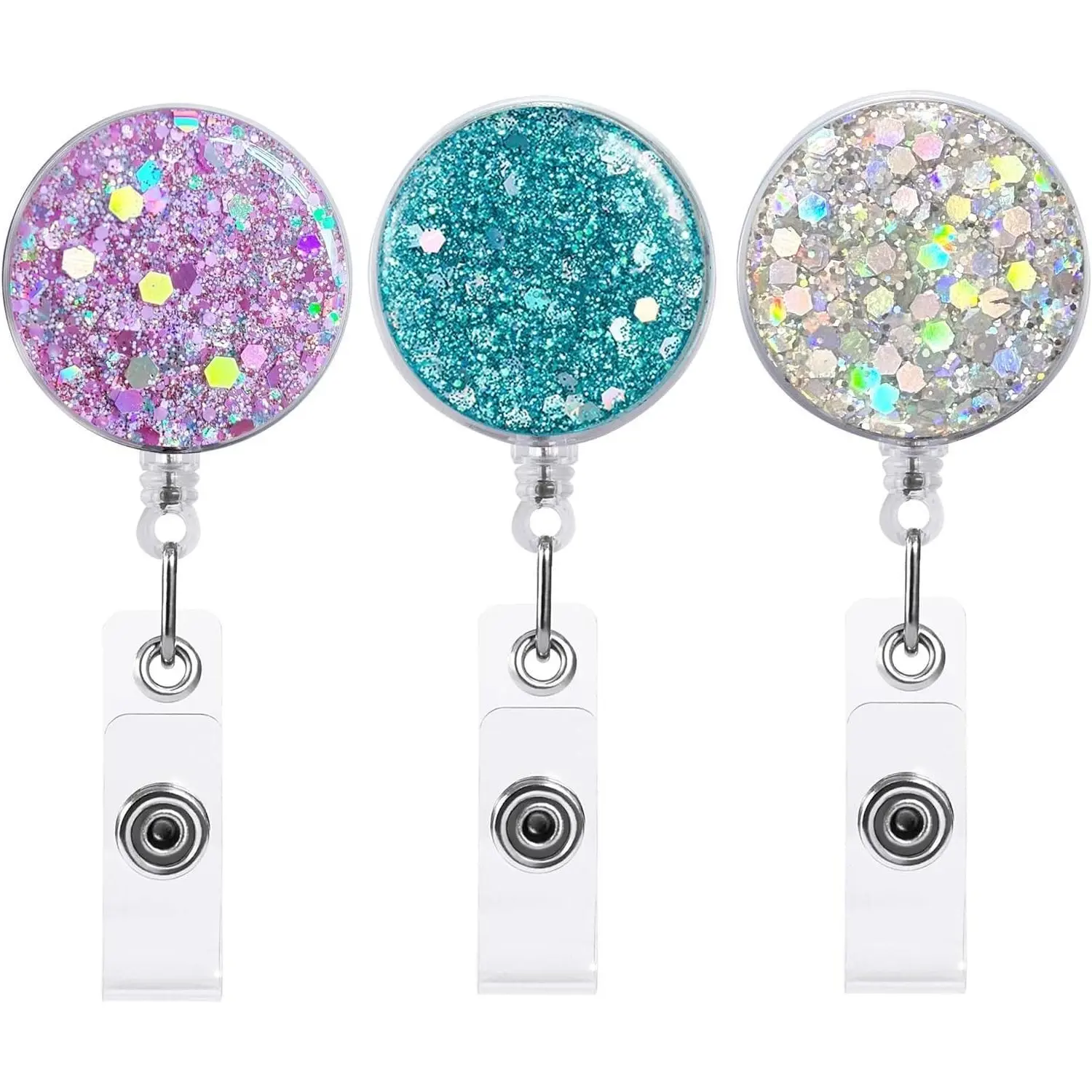 3-Pack BY-298 Retractable ID Badge Holder Keychain - Lightweight Plastic Reel with Alligator Clip, Bling Cute Badge Decoration, 26" Nylon Wire Cord, Men's Clothes Accessories for Nurses, Men's Accessories