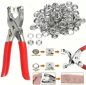 Buttons & Pliers Tool Kit, Including 200pcs Metal Sewing Button & 1count Snap Fastener Pliers Set, Gift For Wife, Household Sewing Supplies, Easy DIY Clothes Sewing Accessories