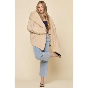 Faux Sherpa Cocoon Coat - Taupe