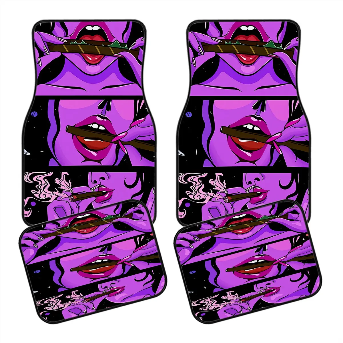4 Piece Set American Street Comic Fashion Car Mats, Durable Polyester Material, Anti-Slip, All-Weather Protection, Suitable for Inside Cars