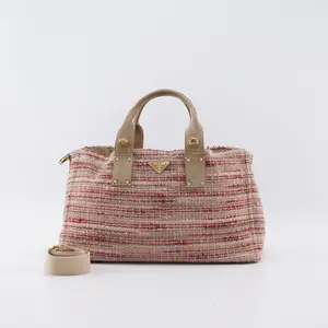 Pre-owned PRADA Canvas Tote Bags Tweed 2way Tote Bag Crossbody Bag Pink Cream Wool BGP211477 Maya