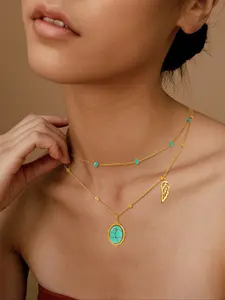 Turquoise Decor Wing Design Layered Necklace, Fashion Adjustable Strap Necklace for Party, Daily Decor, Trendy All-match & Exquisite Jewelry for Gift