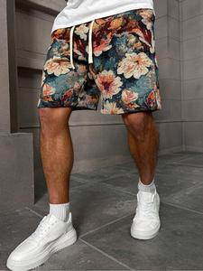 men's floral jacquard drawstring waist shorts, regular fit casual comfy fashion pocket shorts for daily outdoor wear, men bottoms for all seasons, menswear, relaxed fit loungewear