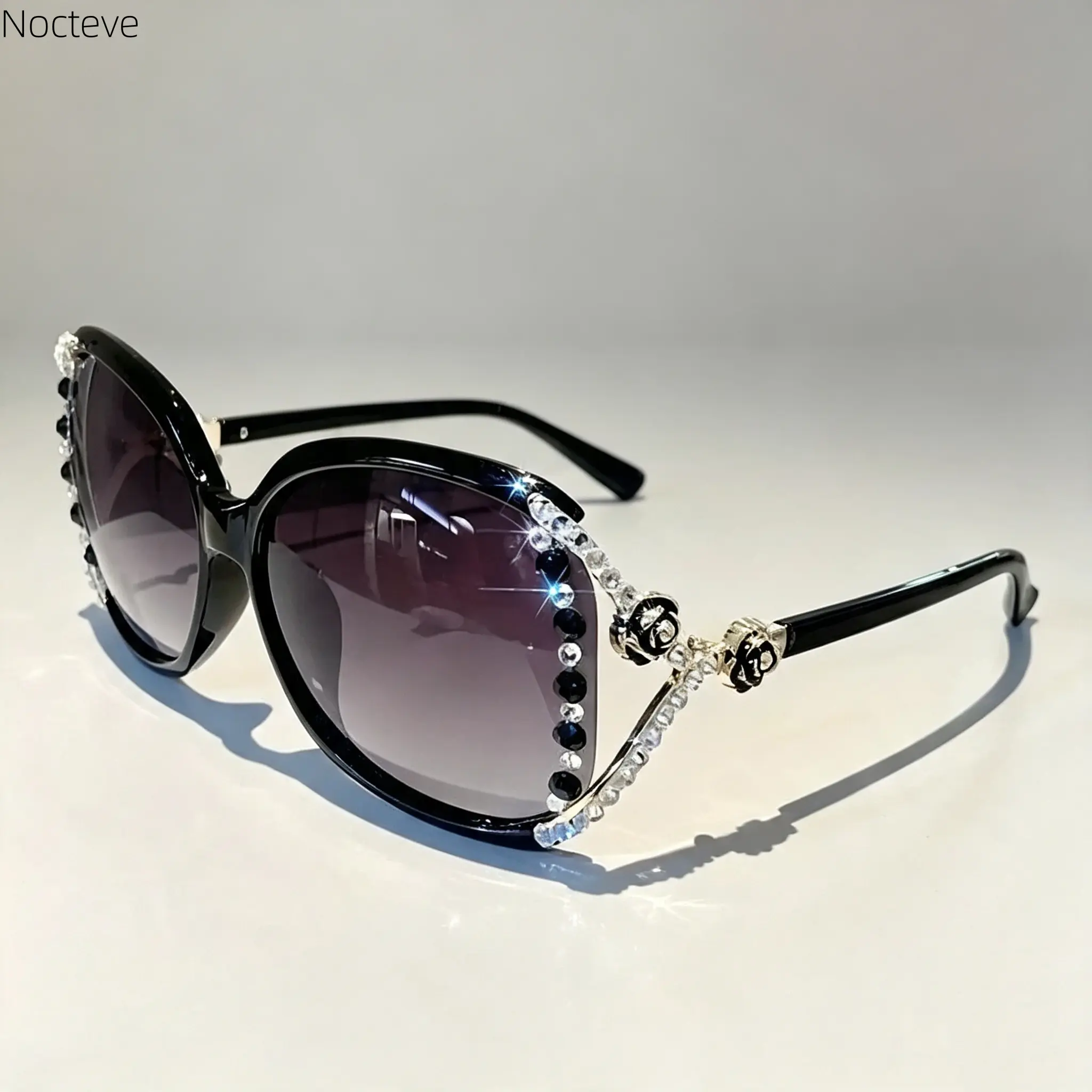 Women’s Vintage Square Frame Sunglasses, Camellia Flower & Rhinestone Decor Eyewear, Anti-Reflective Lens with Metal Hinges, Elegant Daily Fashion Accessory